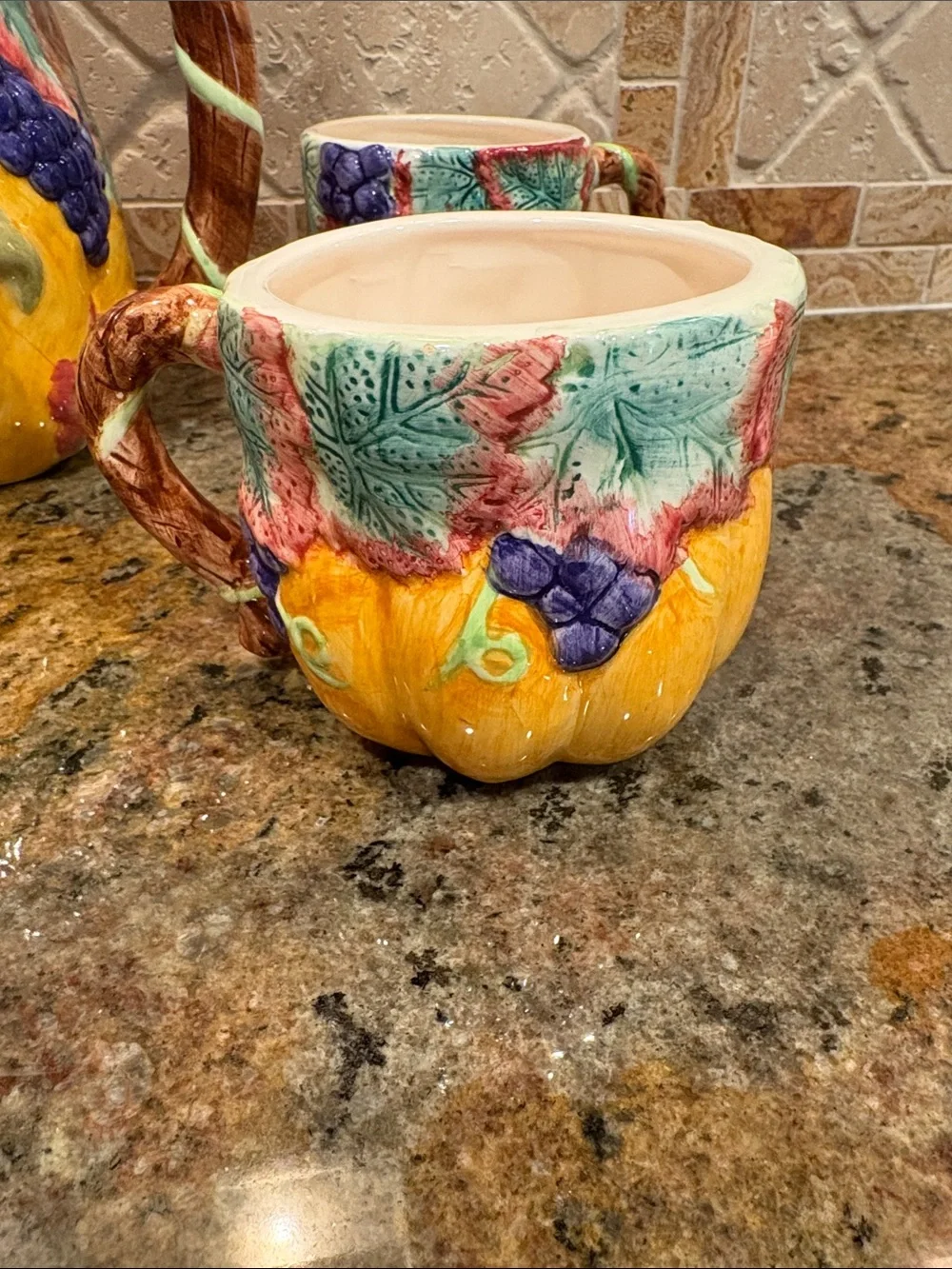 Harvest ceramic pitcher and mugs